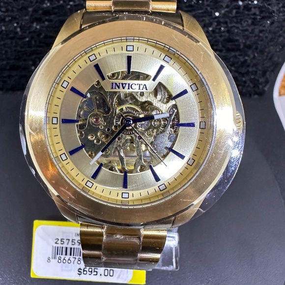 Men's (NWT) Golden Skeletonized Face with a Gold Bezel and Gold Band - Picture 1 of 6